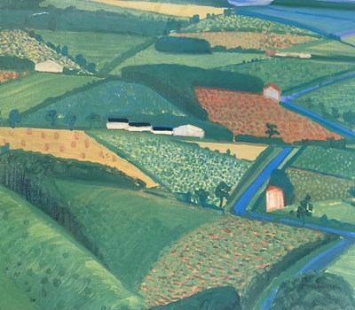 Lot 45 - DAVID HOCKNEY - THE ROAD ACROSS THE WOLDS - SIGNED COLOUR OFFSET LITHOGRAPH EXHIBITION POSTER