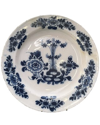 Lot 108 - 18TH CENTURY DELFT BLUE AND WHITE TIN GLAZED PLATE
