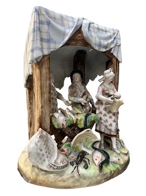 Lot 5 - GERMAN PORCELAIN, POSSIBLY MEISSEN, 19TH CENTURY FISHMONGERS GROUP FIGURE