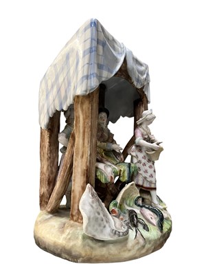 Lot 5 - GERMAN PORCELAIN, POSSIBLY MEISSEN, 19TH CENTURY FISHMONGERS GROUP FIGURE