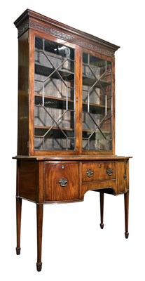Lot 448 - GEORGE III 19TH CENTURY MAHOGANY ASTRAGAL GLAZED BOOKCASE ON SIDEBOARD