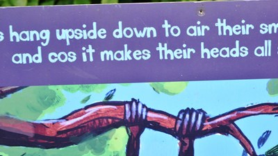 Lot 73 - FORMER BRISTOL ZOO GARDENS - HANGING BATS 'FACE IN THE HOLE' SIGN & ORIGINAL ARTWORK