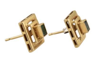 Lot 61 - A PAIR OF 18CT GOLD & GEM SET EARRINGS
