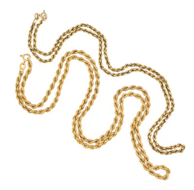 Lot 389 - TWO HALLMARKED 9CT GOLD ROPE TWIST CHAIN NECKLACES