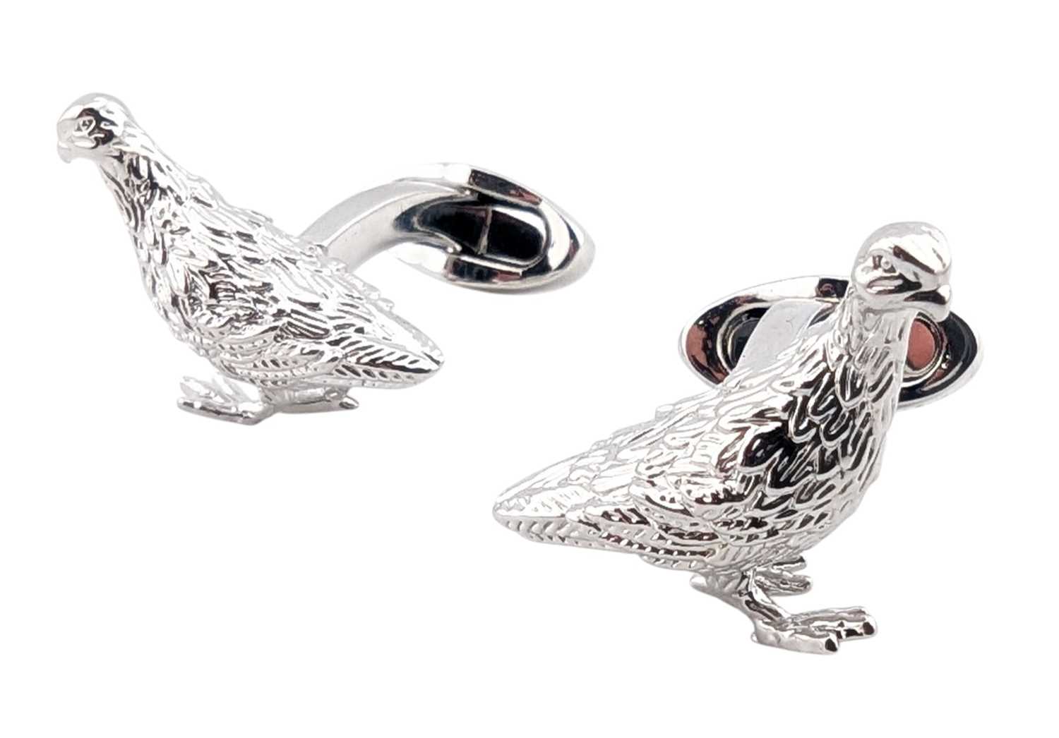 Lot 90 - HOLLAND & HOLLAND RHODIUM PLATED GROUSE CUFFLINKS