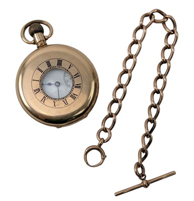 Lot 111 - 9CT GOLD WATCH CHAIN & HALF HUNTER WALTHAM GOLD PLATED POCKET WATCH