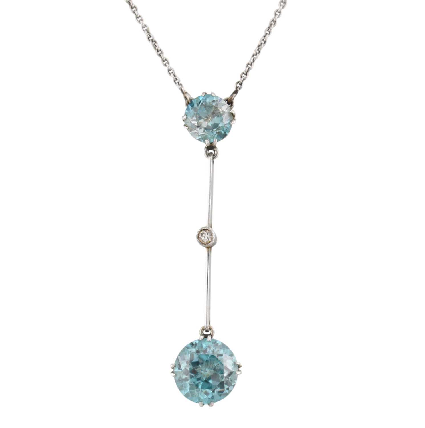 Lot 49 - ART DECO 18CT WHITE GOLD PLATINUM DIAMOND & ZIRCON PENDANT NECKLACE