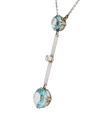 Lot 49 - ART DECO 18CT WHITE GOLD PLATINUM DIAMOND & ZIRCON PENDANT NECKLACE