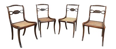 Lot 277 - FOUR REGENCY EARLY 19TH CENTURY ROSEWOOD, CANE SEAT & BRASS MOUNTED CHAIRS