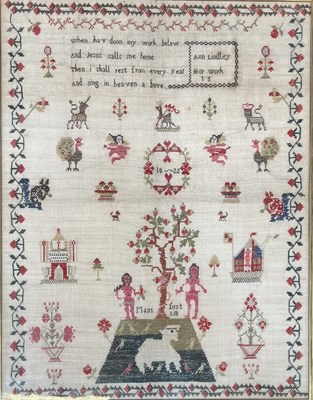 Lot 293 - EARLY 19TH CENTURY 1822 ADAM & EVE NEEDLEPOINT SAMPLER BY ANN LINDLEY