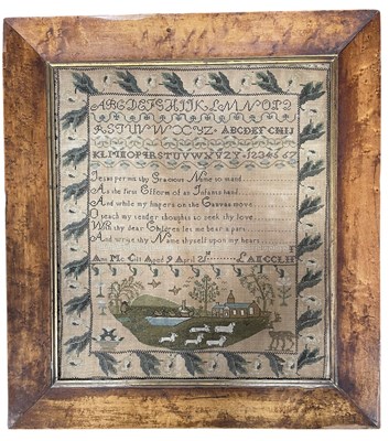 Lot 281 - BELIEVED LATE 18TH/EARLY 19TH CENTURY NEEDLEPOINT SAMPLER BY ANN MCGILL, AGED 9