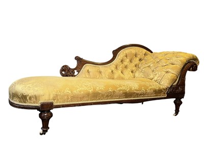 Lot 518 - WILLIAM IV 19TH CENTURY MAHOGANY FRAMED & DRALON UPHOLSTERED CHAISE LOUNGE