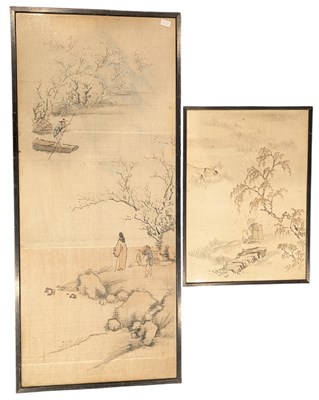 Lot 191 - TWO 20TH CENTURY CHINESE INK & COLOUR PAINTINGS ON PAPER 20世纪墨彩人物山水画