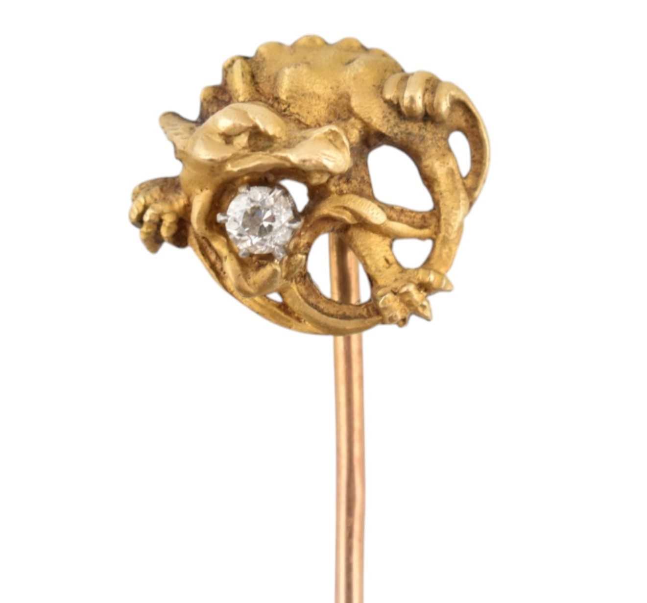Lot 8 - FRENCH 18CT GOLD & DIAMOND DRAGON STICK PIN