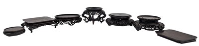 Lot 179 - COLLECTION OF SEVEN CHINESE CARVED WOODEN VASE SOCLE PLINTH STANDS 实木架子