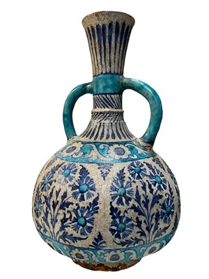 Lot 84 - MULTAN POTTERY POLYCHROME SURAHI WATER BOTTLE VASE