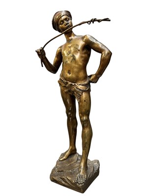 Lot 17 - AFTER ADOLPHE JEAN LAVERGE (1860-1892) - 19TH CENTURY BRONZE ARAB & SNAKE FIGURE