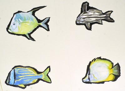 Lot 148 - FORMER BRISTOL ZOO GARDENS - ORIGINAL MIXED MEDIA FISH ARTWORK