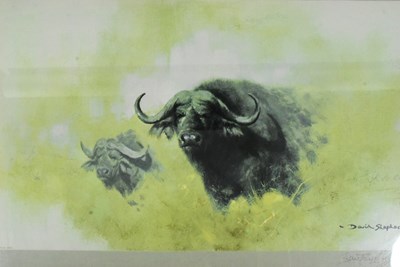 Lot 149 - FORMER BRISTOL ZOO GARDENS - DAVID SHEPHERD (1931-2017) - BUFFALO - SIGNED PRINT