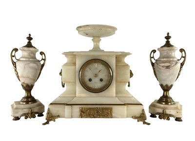 Lot 707 - 19TH CENTURY FRENCH THREE-PIECE GRAND TOUR CLOCK GARNITURE