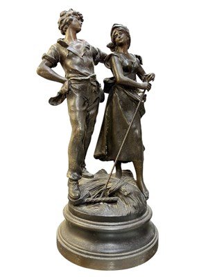Lot 129 - AFTER L&F MOREAU - SPELTER BRONZE FIGURE 'LA RECONTRE'