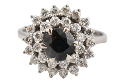 Lot 278 - 18CT WHITE GOLD SAPPHIRE & DIAMOND CLUSTER RING