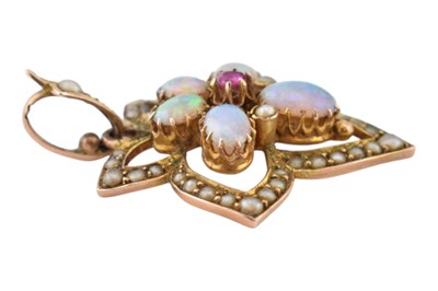 Lot 21 - ART NOUVEAU 9CT GOLD PEARL RUBY & OPAL NECKLACE