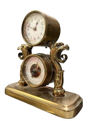Lot 98 - EARLY 20TH CENTURY BRASS COMPENDIUM - CLOCK & BAROMETER