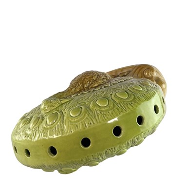 Lot 3 - CHRISTOPHER DRESSER FOR AULT POTTERY - CIRCA 1880 EARTHENWARE PEACOCK VASE