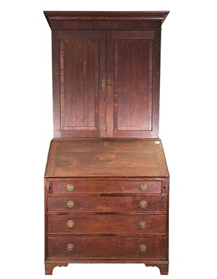 Lot 477 - EARLY 19TH CENTURY GEORGE III OAK ESTATE BUREAU BOOKCASE