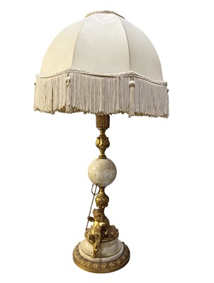 Lot 513 - EARLY 20TH CENTURY GILT METAL & ALABASTER CHERUB LAMP