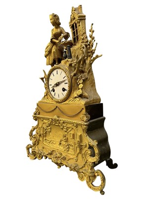 Lot 466 - 19TH CENTURY FRENCH 8-DAY GILT METAL MANTEL CLOCK