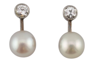 Lot 22 - PAIR OF GOLD PEARL & DIAMOND EARRINGS