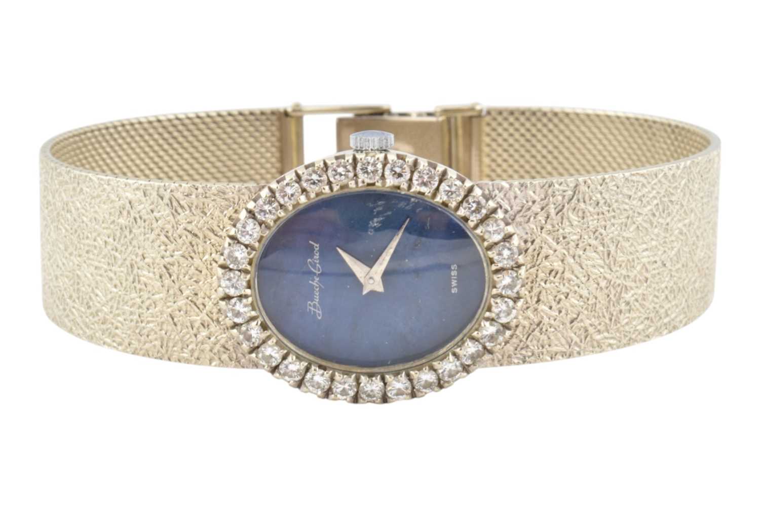 Lot 16 - BEUCHE GIROD 18CT WHITE GOLD & DIAMOND LAPIS LAZULI WRISTWATCH