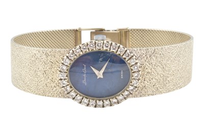 Lot 16 - BEUCHE GIROD 18CT WHITE GOLD & DIAMOND LAPIS LAZULI WRISTWATCH