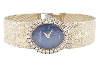 Lot 16 - BEUCHE GIROD 18CT WHITE GOLD & DIAMOND LAPIS LAZULI WRISTWATCH