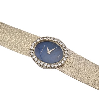 Lot 16 - BEUCHE GIROD 18CT WHITE GOLD & DIAMOND LAPIS LAZULI WRISTWATCH