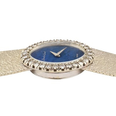 Lot 16 - BEUCHE GIROD 18CT WHITE GOLD & DIAMOND LAPIS LAZULI WRISTWATCH