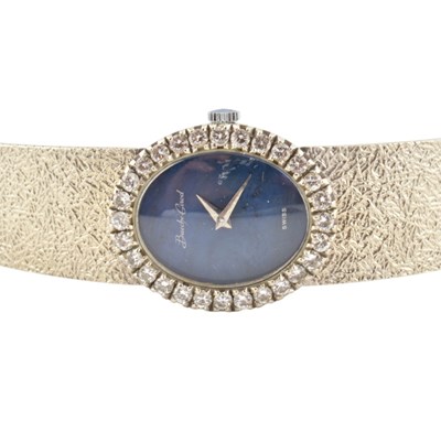 Lot 16 - BEUCHE GIROD 18CT WHITE GOLD & DIAMOND LAPIS LAZULI WRISTWATCH