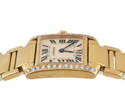 Lot 24 - 18K GOLD & DIAMOND CARTIER TANK FRANCAISE BRACELET WATCH