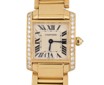 Lot 24 - 18K GOLD & DIAMOND CARTIER TANK FRANCAISE BRACELET WATCH
