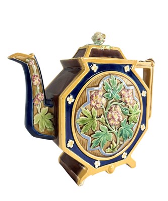 Lot 156 - BROWN-WESTHEAD, MOORE & CO - AESTHETIC LATE 19TH CENTURY MAJOLICA TEAPOT