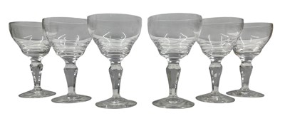 Lot 157 - RMS MAURETANIA, CUNARD LINE - SIX EARLY 20TH CENTURY ETCHED APERITIF GLASSES