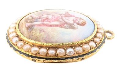 Lot 1 - 19TH CENTURY FRENCH GOLD PEARL & ENAMEL LOCKET PENDANT