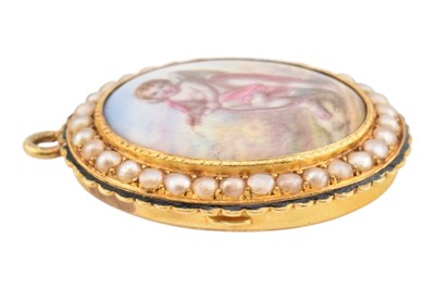 Lot 1 - 19TH CENTURY FRENCH GOLD PEARL & ENAMEL LOCKET PENDANT
