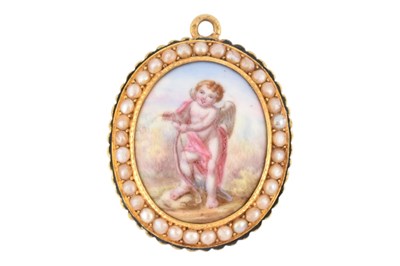 Lot 1 - 19TH CENTURY FRENCH GOLD PEARL & ENAMEL LOCKET PENDANT