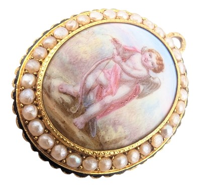Lot 1 - 19TH CENTURY FRENCH GOLD PEARL & ENAMEL LOCKET PENDANT