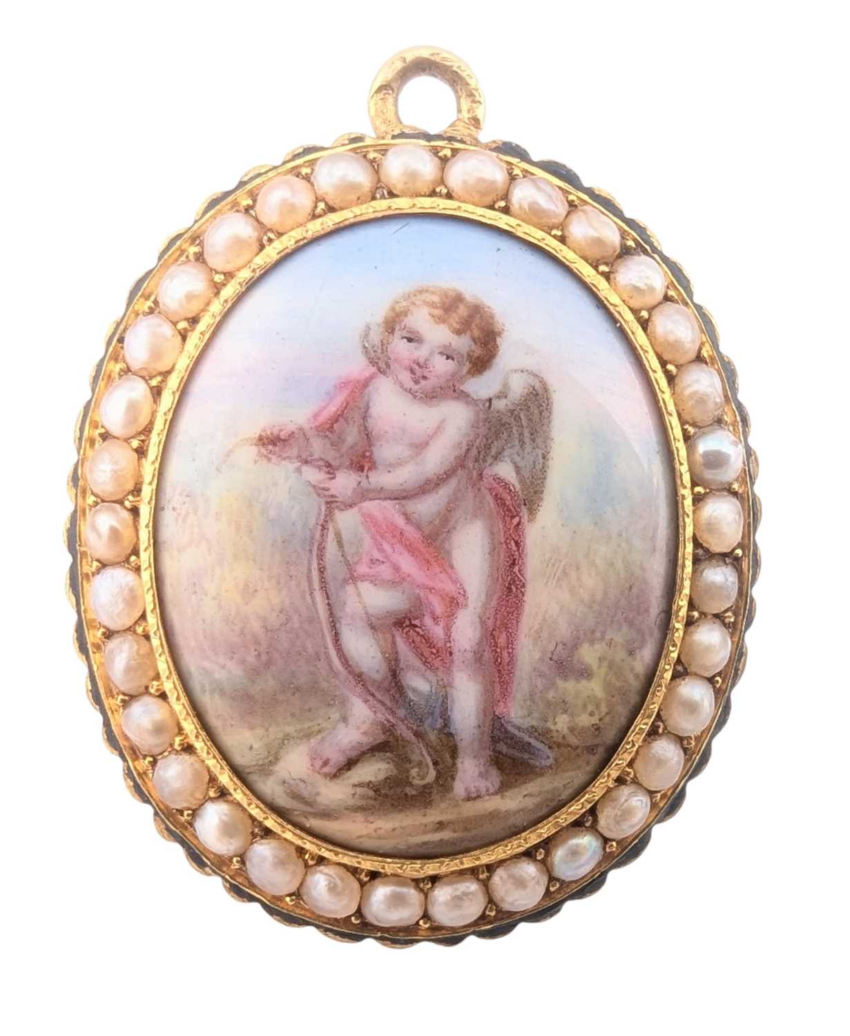 Lot 1 - 19TH CENTURY FRENCH GOLD PEARL & ENAMEL LOCKET PENDANT