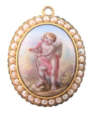 Lot 1 - 19TH CENTURY FRENCH GOLD PEARL & ENAMEL LOCKET PENDANT
