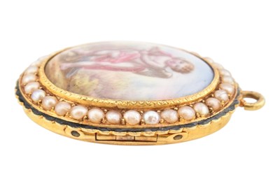 Lot 1 - 19TH CENTURY FRENCH GOLD PEARL & ENAMEL LOCKET PENDANT